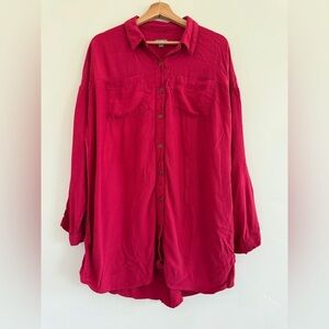 J.Jill red crepe oversized drapey button down tunic blouse  size XL.